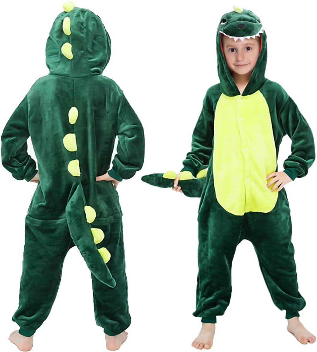 Dino-kostuum voor kinderen, dinosauruskostuum voor jongens en meisjes, dinosaurus-jumpsuit, carnavalskostuums kinderen, dino, voor cosplay, kinderen, 2-7 jaar, verjaardag, carnaval, Halloween