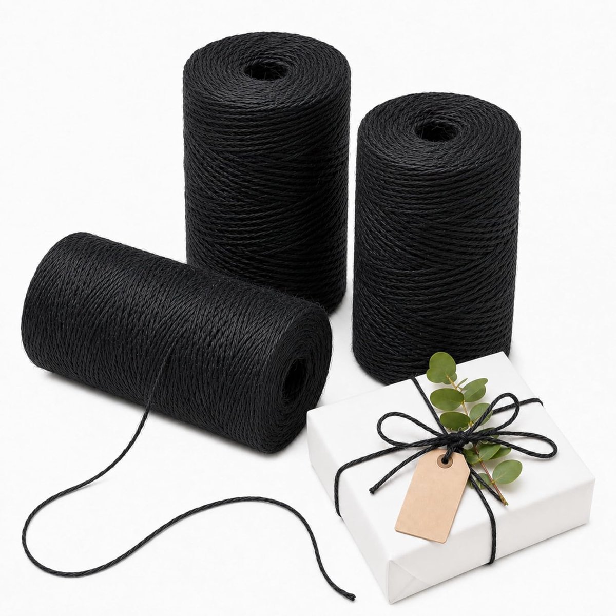 Zwart Natuurlijk 3 -Laags Jute Jute Twine Rolls 1/12" (0,2cm) 1000 - Feet Inpakfoto Hangende Tuinieren