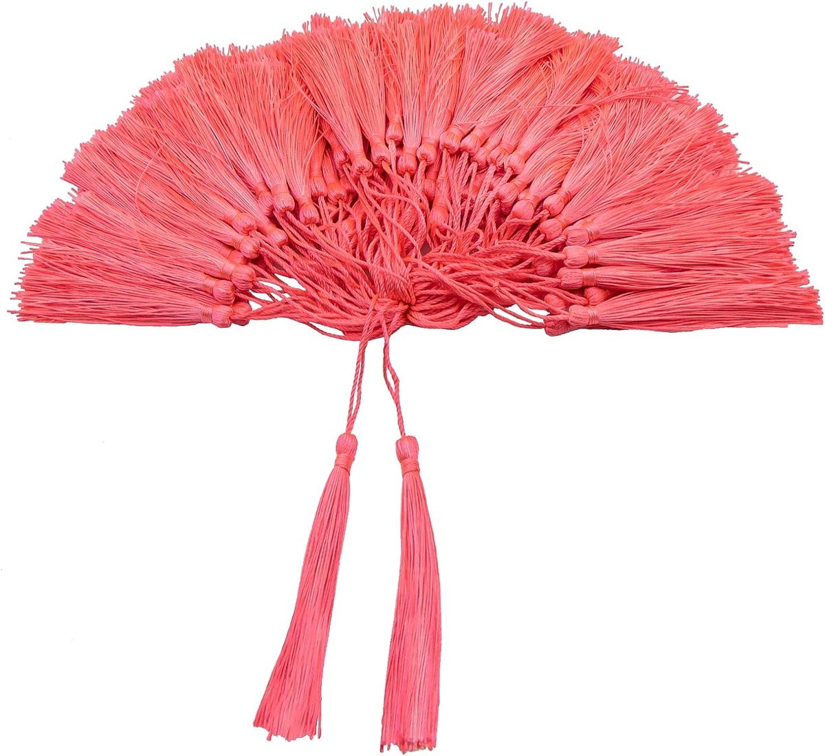 100 stuks felroze kleur 13cm/5-inch zijdeachtige handgemaakte zachte kwastjes floss bladwijzer kwastjes met 2-inch koord lus voor sieraden maken, doe-het-zelf projecten, bladwijzers