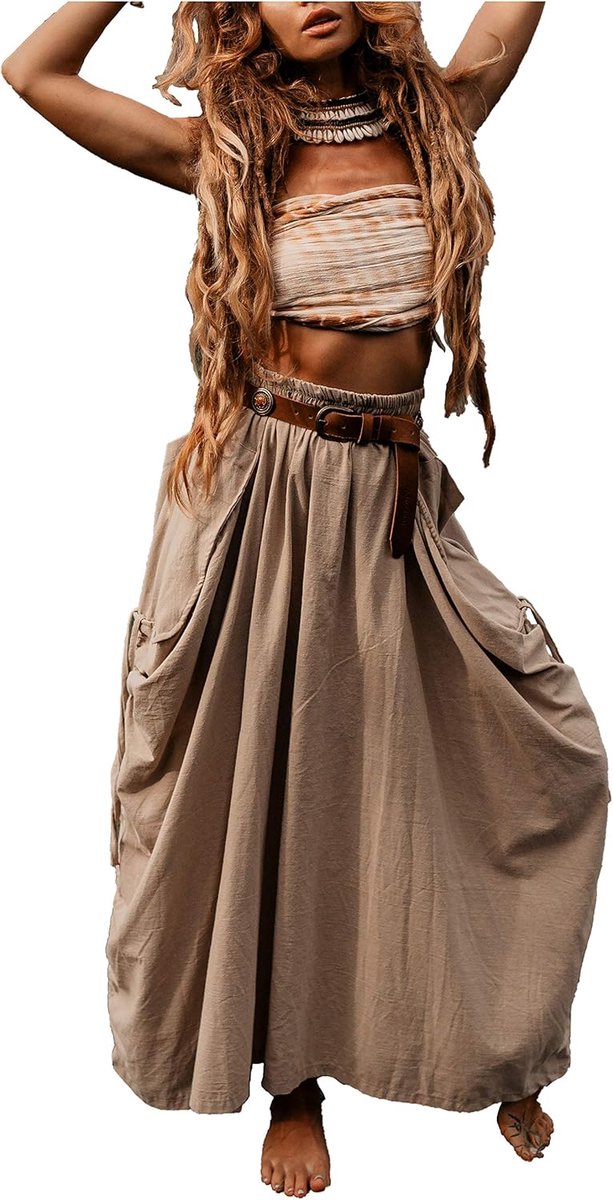 Maxi Boho rok voor dames, met zakken, Boheems biologisch katoen, hippie zigeuner