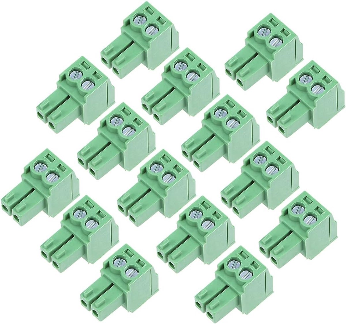 sourcing map 15 stuks AC300V toonhoogte 2P platte hoek klemlijst stekker groen 10A 3.81mm de