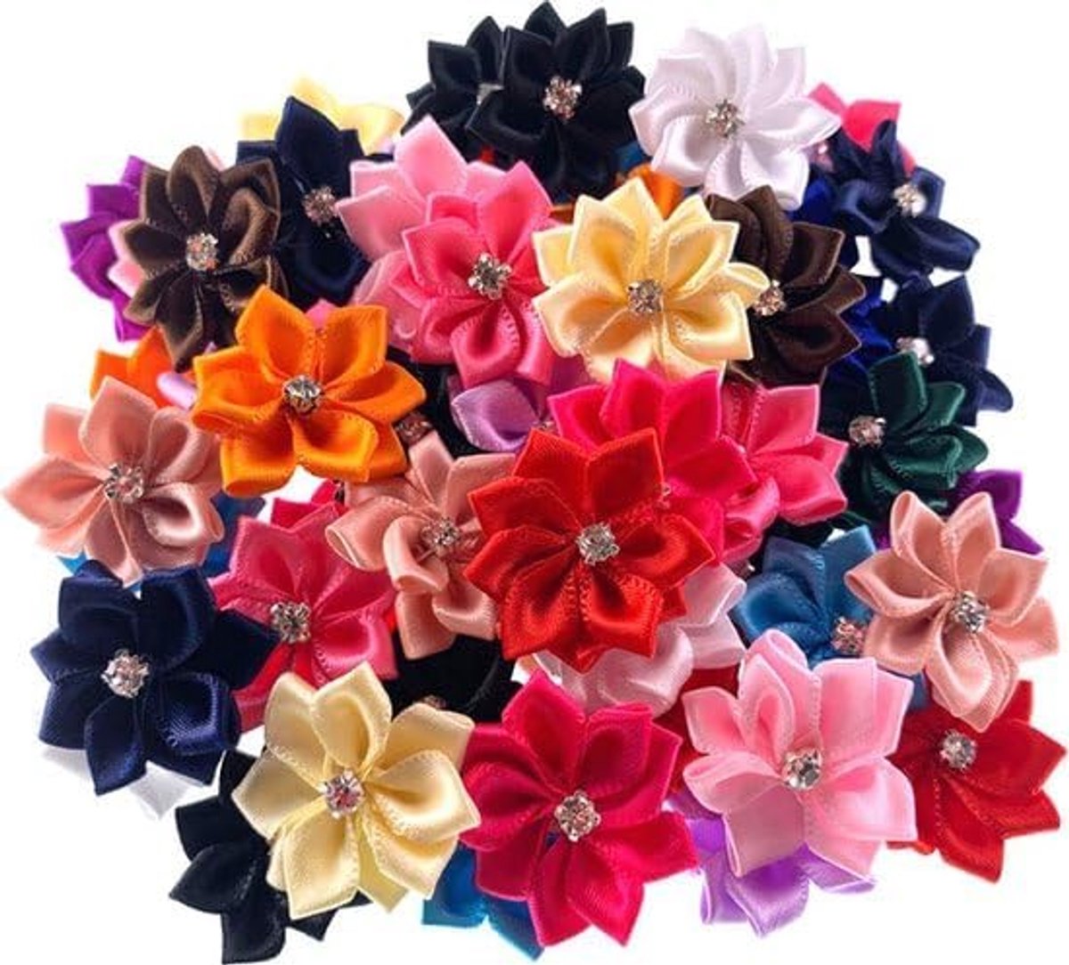 applicaties met steentjes bloemen mix - 20 stuks - Decoratie bloemetjes voor speldjes kleding maken
