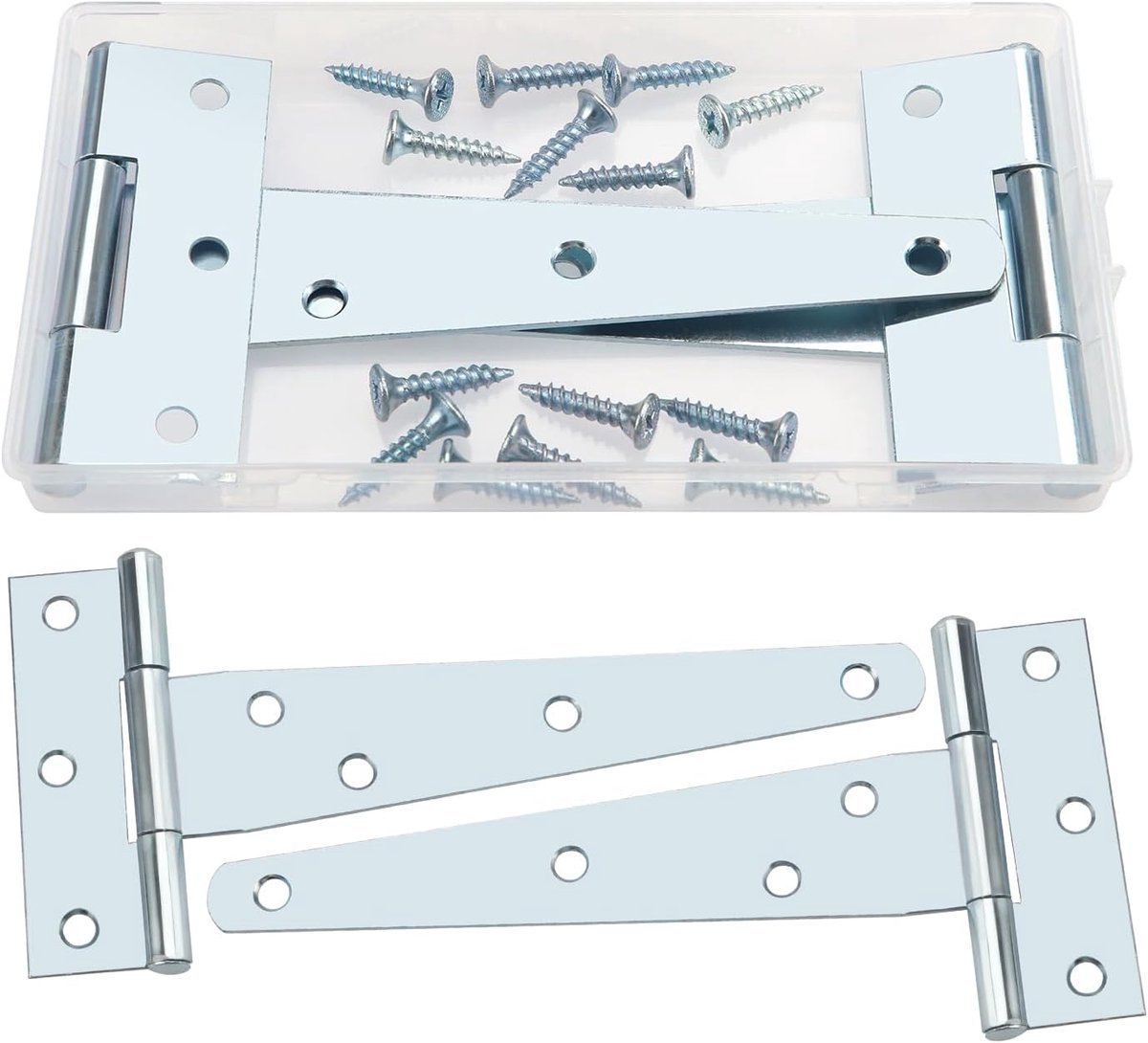 Scharnieren, Metalen Poort Scharnier Met 14 Stuks Schroeven, Voor Poorten Schuur Deuren Ramen Schutting Tuin Opbergruimtes, Zilver