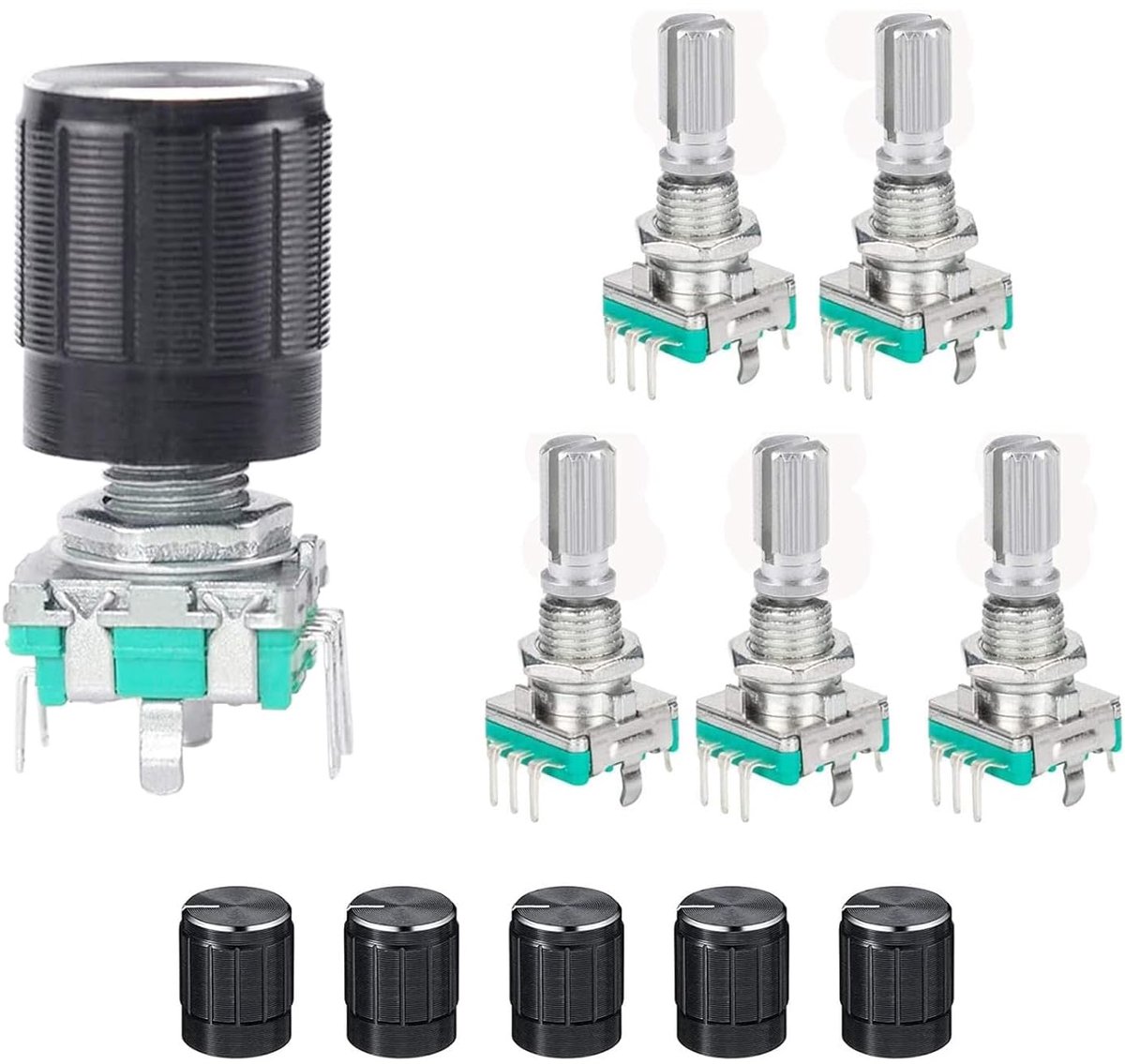 5 Stuks 360 Graden Roterende Encoder, EC11 Digitale Potentiometer, Code Schakelaar Potentiometer, 360 Graden Rotary Encoder, voor Auto-Elektronica, Multimedia Audio