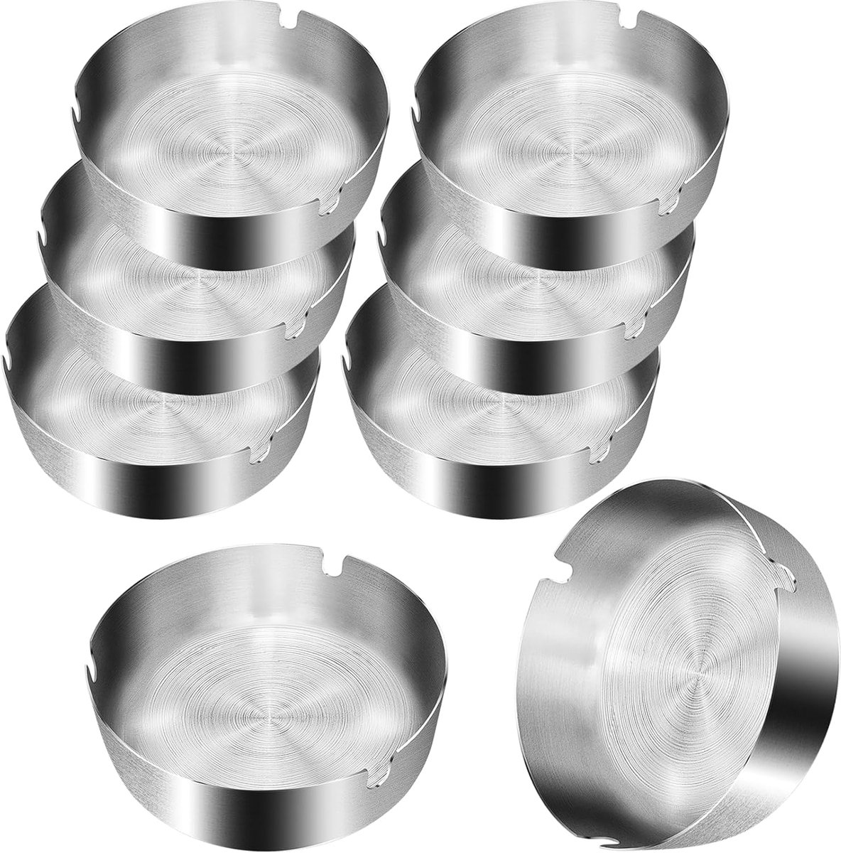 Asbak van roestvrij staal, 8 stuks, 10 cm, tafelblad, moderne draagbare asbak voor sigaretten voor buiten en binnen, zilver