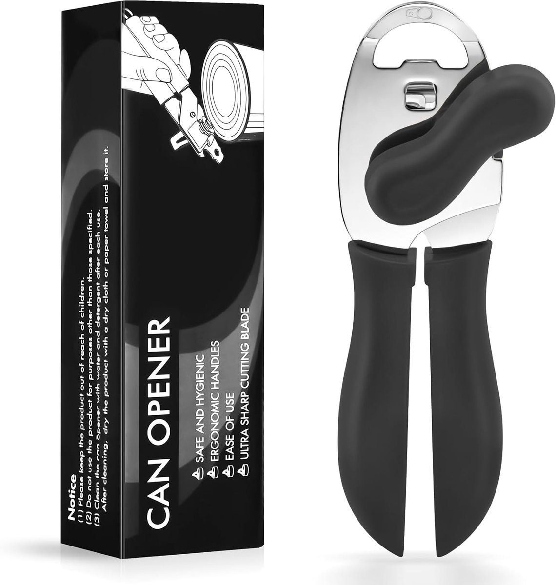 blikopener, 4-in-1 blikopener, handbediend, robuust roestvrij staal, blikopeners met multifunctionele flesopener