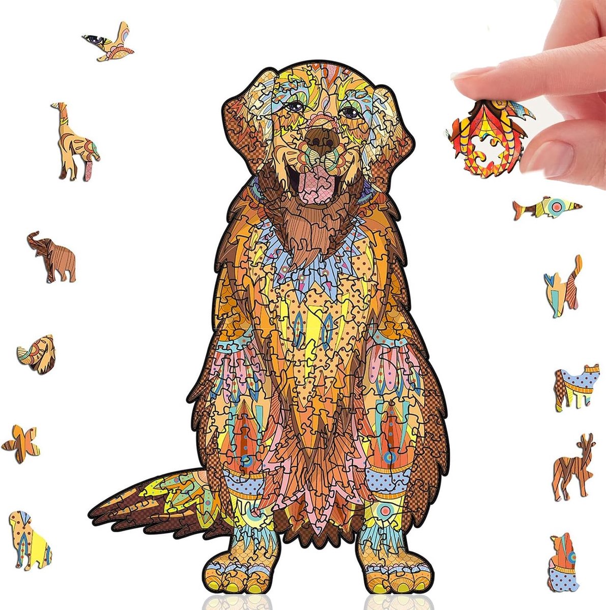 3D-puzzel, 200 stukjes, 200 stukjes, gouden retriever, hondendierenpuzzelbox, cadeau-idee voor verjaardag, Kerstmis, voor kinderen, familiespel en hobby