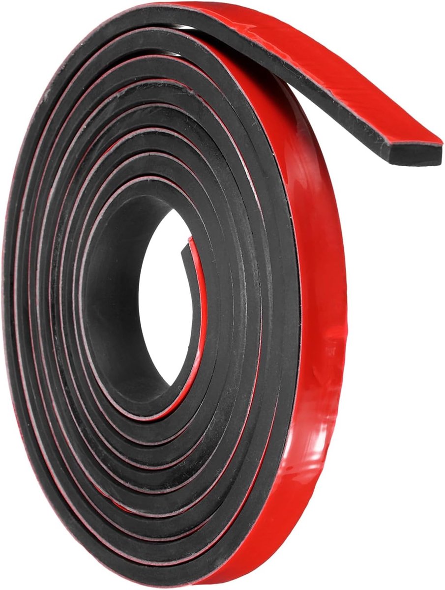 sourcing map Zelfklevende rubberen strips, 15 mm (B) x 5 mm (d) x 2,5 m (l) massief neopreen, rubberen bladen, rollen met lijm achterkant voor doe-het-zelvers, afdichtingen, pads, handwerk
