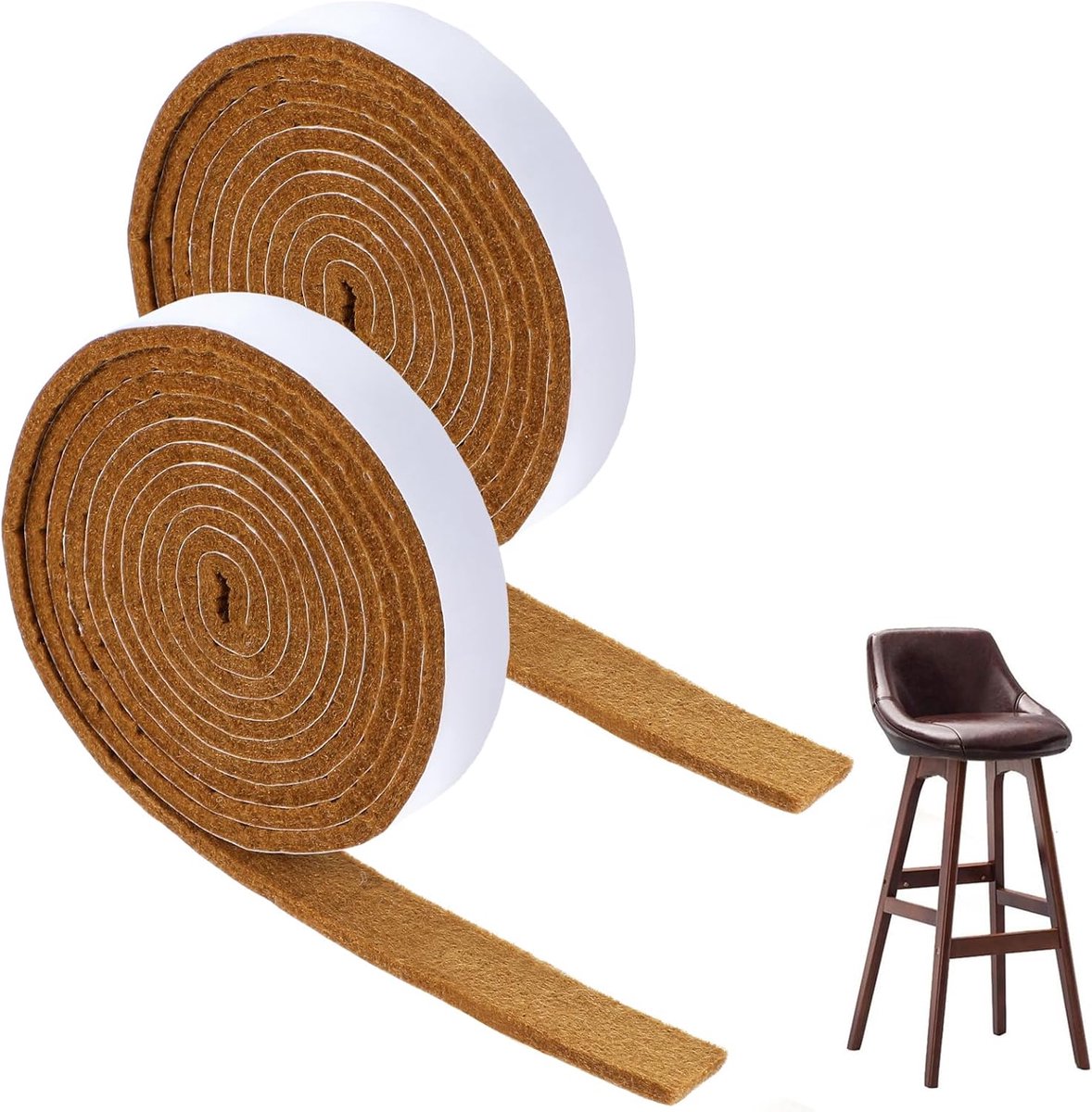 Viltglijders, 2 rollen, zelfklevend, vilt, beschermlaag, antislip viltband, meubelkussens ter bescherming van meubeloppervlakken, hardhouten vloeren, stoelen en muren (bruin, 150 x 1,2 cm)