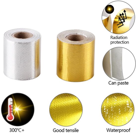 Hittebarrière Zelfklevende Warmtereflecterende Tape Rol 5 m * 5 cm Aluminiumfolie Hitteschild Tape(gouden) — afbeelding 3