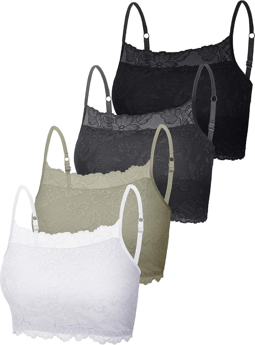 4 stuks kanten bralette cami, half hemdje, rekbare niet-gewatteerde bandeau top beha voor dames en meisjes