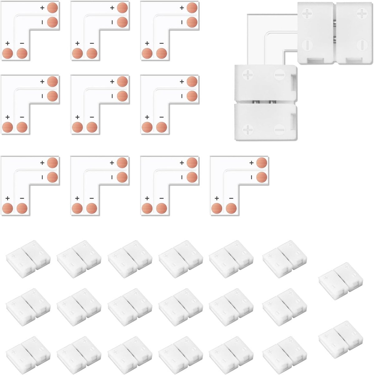 10 stuks LED-stripconnectoren 2-polig, L-vormige ledstrip, snelkoppeling, led-hoekconnector voor 8 mm breed SMD 2835 & 3528 RGB monochrome lichtbalk | Led-connector, soldeervrije stripconnector voor 3528 5050 led-lichtstrips
