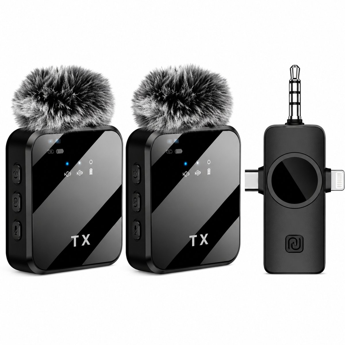 Draadloze Microfoon Pro-2 Stuks -Dasspeld- USB-C/Lightning -Lavalier - Windshields -Lange Batterij-Plug & Play