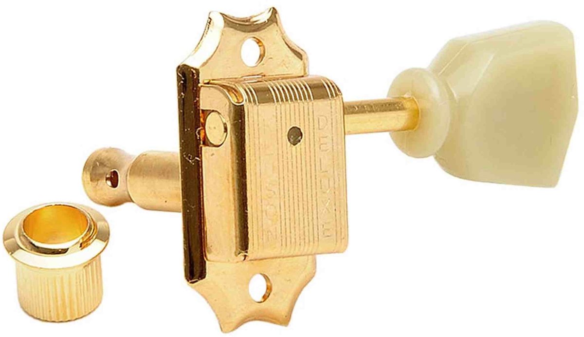 Kluson MC33G Stemmechanieken voor gitaar Double Line, 3x links + 3x rechts met tulip knoppen, goud