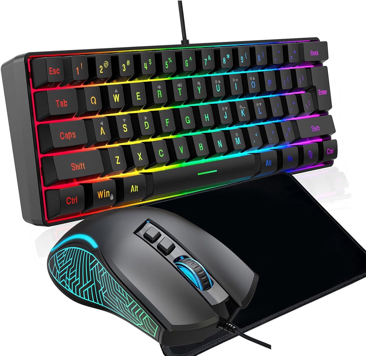 SnelShoppen - RGB Backlit Keyboard Mouse Set met Ergonomisch Design, Verbeterde Polssteun, Hoge Precisie Tracking voor Gaming en Kantoor - Zwart