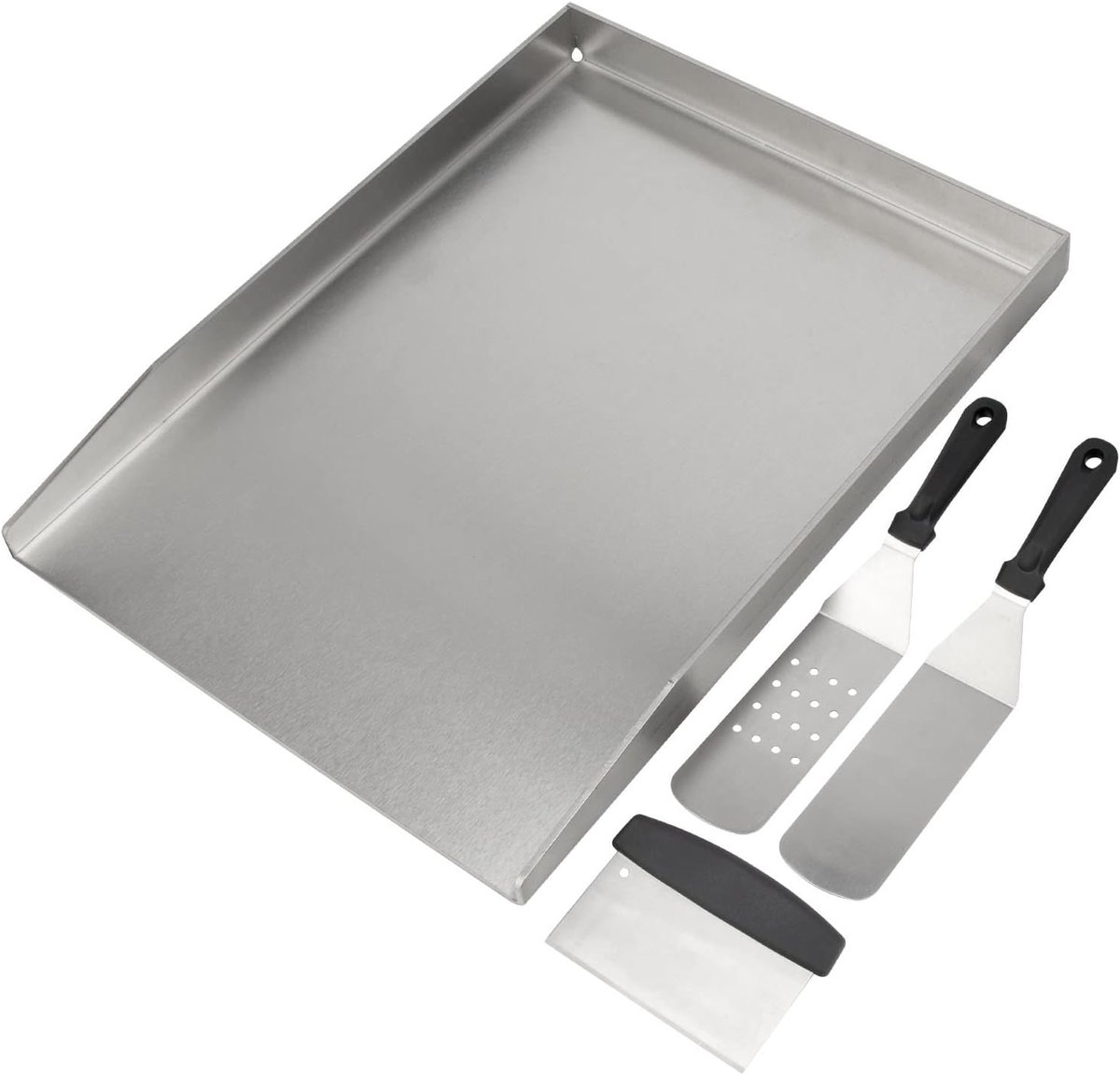 Plancha grillplaat 45 x 30 cm - roestvrij staal - met spatel en schraper - ideaal voor barbecueën - SnelShoppen