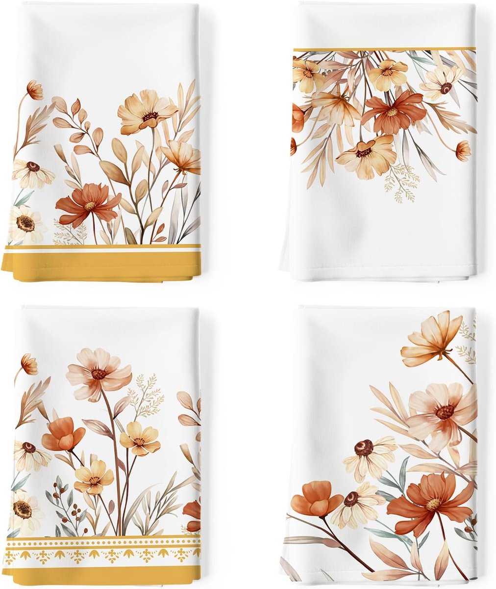 Keukenhanddoeken set 50x70cm - 100% katoen - unieke watercolor bloemen - multifunctioneel - SnelShoppen