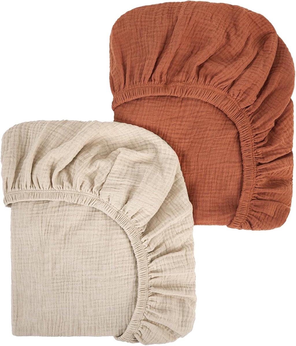 Katoenen Hoeslaken 80 x 40 cm, Kinderwagen Hoeslaken Wieg Matrashoes voor Mosesmand, Babybed en Bijzetbed voor Jongens en Meisjes, Set van 2, Bruin