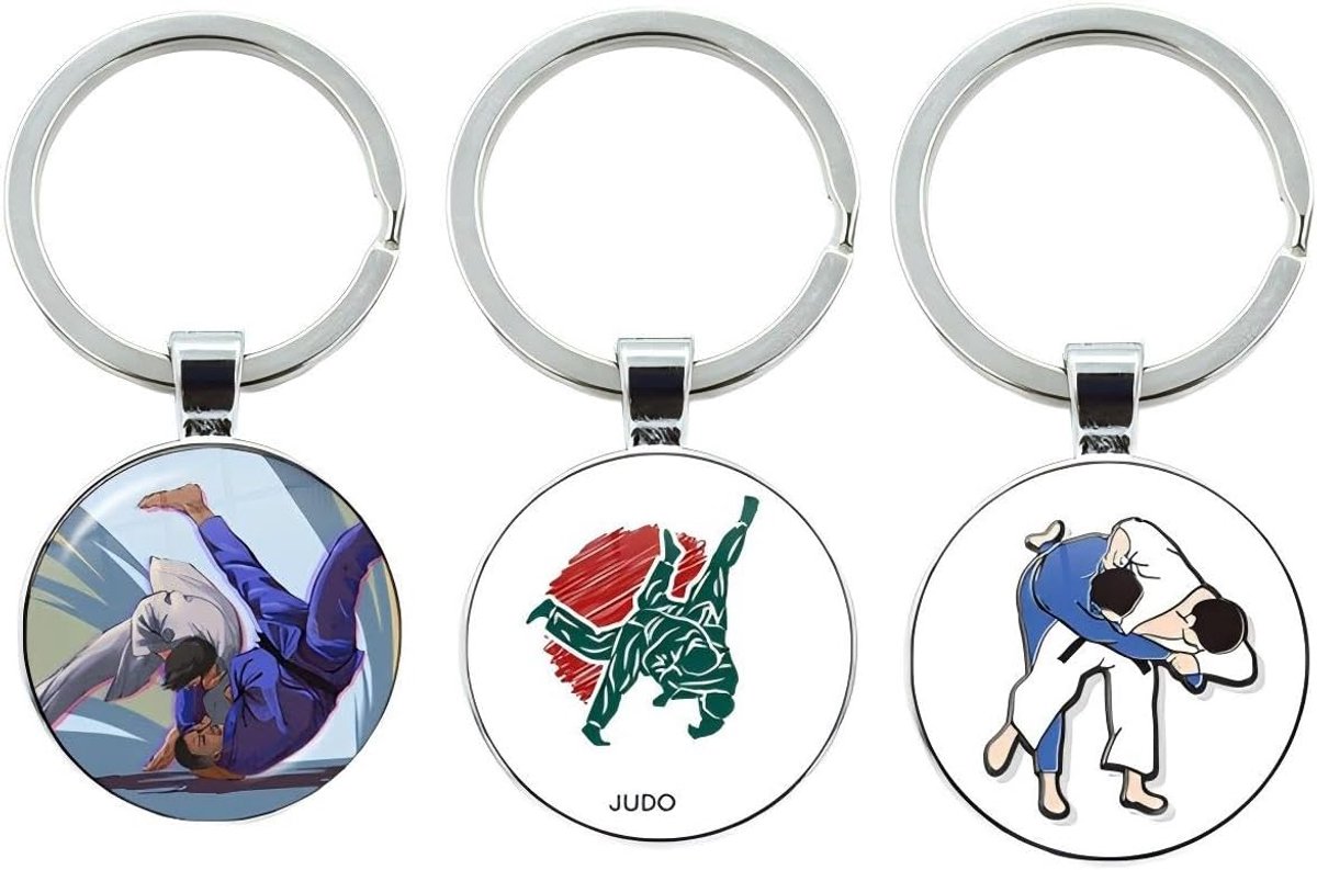 3 stks sport judo sleutelhanger judo liefhebber sleutelhanger, sport zinklegering glas sleutelhanger, auto rugzak accessoire, Meerkleurig, Eén Maat