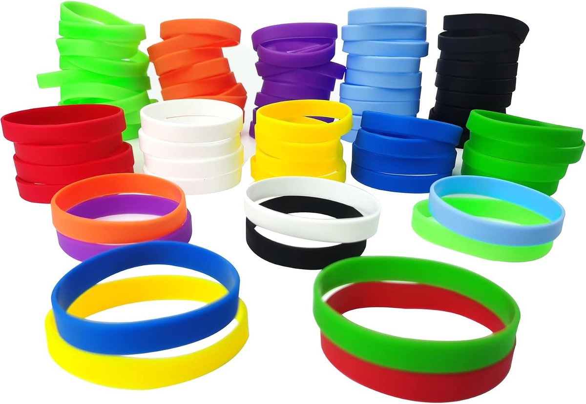 100 stuks siliconen armbanden, sport party rubber elastische armband groothandel bulk armband voor kinderen en volwassenen