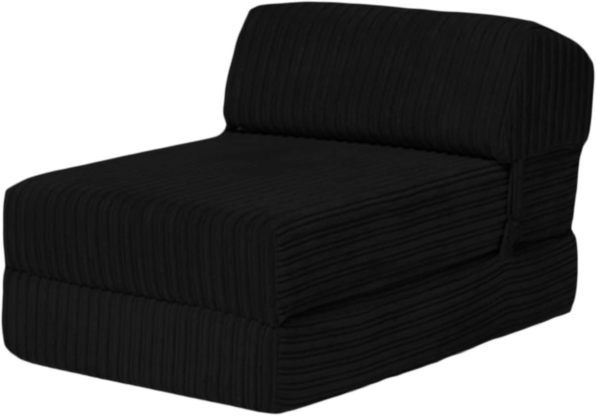 25 Jumbo Cord Opvouwbaar Matras | Zacht en Comfortabel Z Bed Stoel Sofa | Geweldig voor Gasten, Woonkamer en Slaapkamers | Lichtgewicht Slaapbankstoel Futon Matras | Draagbare Bedden (Zwart)