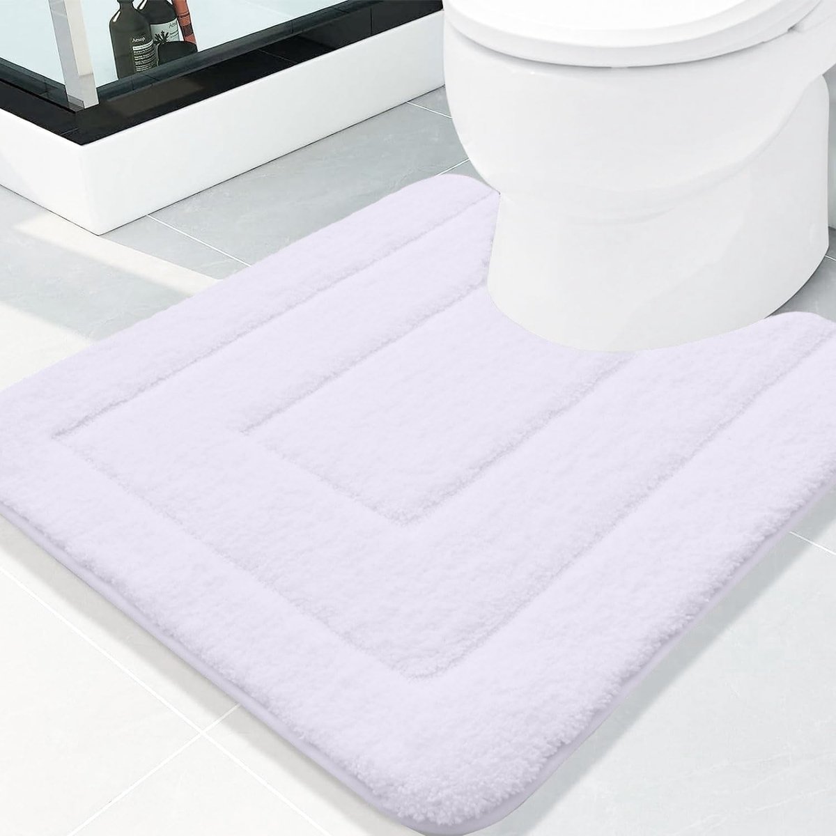 Microvezel Badkamertapijt - Antislip, Zachte Mat Met Uitsparing Voor Toilet, 50 x 60 cm, Absorberende Badmat, Wasbaar, Wit