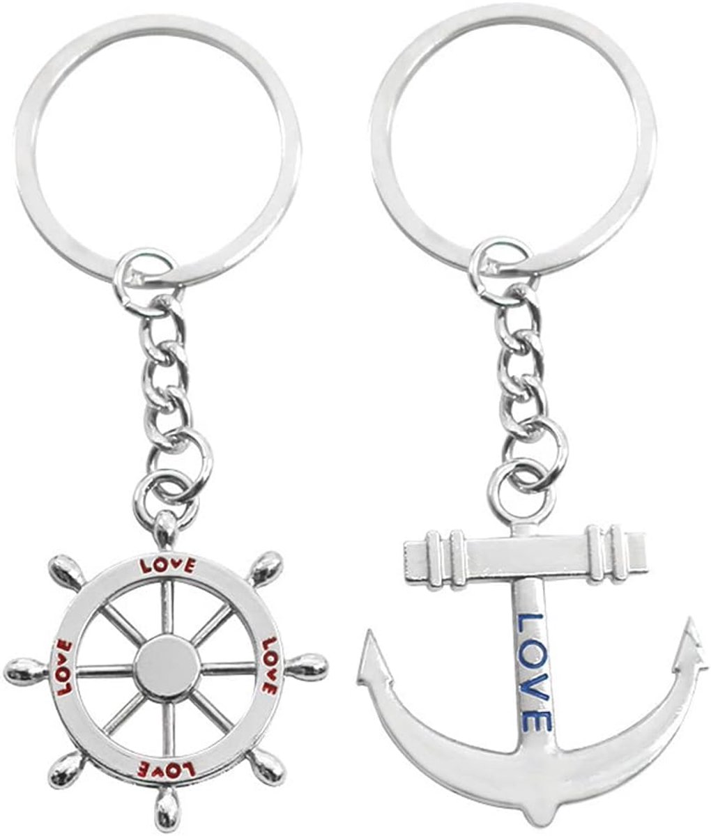 2 stuks paar sleutelhanger anker roer hanger sleutelhanger set belettering metalen sleutelhanger charme gegraveerd sieraden Kerstmis verjaardagscadeau sleutelhangers sleutelhanger sleutelhanger sleutelhanger houder voor mannen en vrouwen