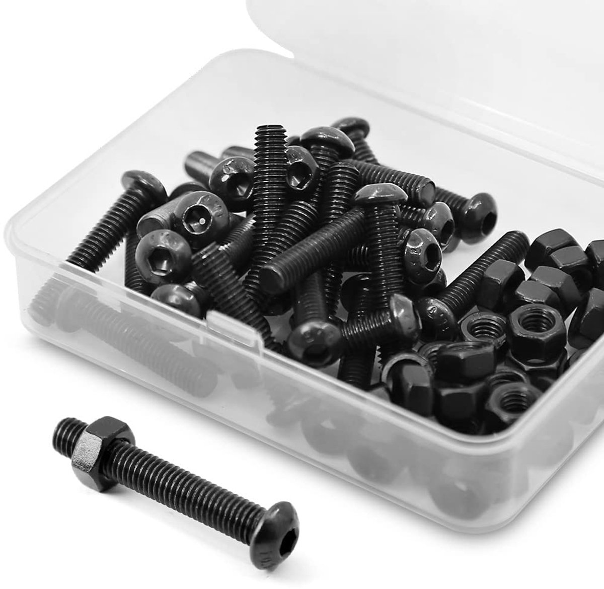(30 set) M6 x 30 mm lenskopschroeven met binnenzeskant en moeren volledige schroefdraad van koolstofstaal 10,9 (zwart)