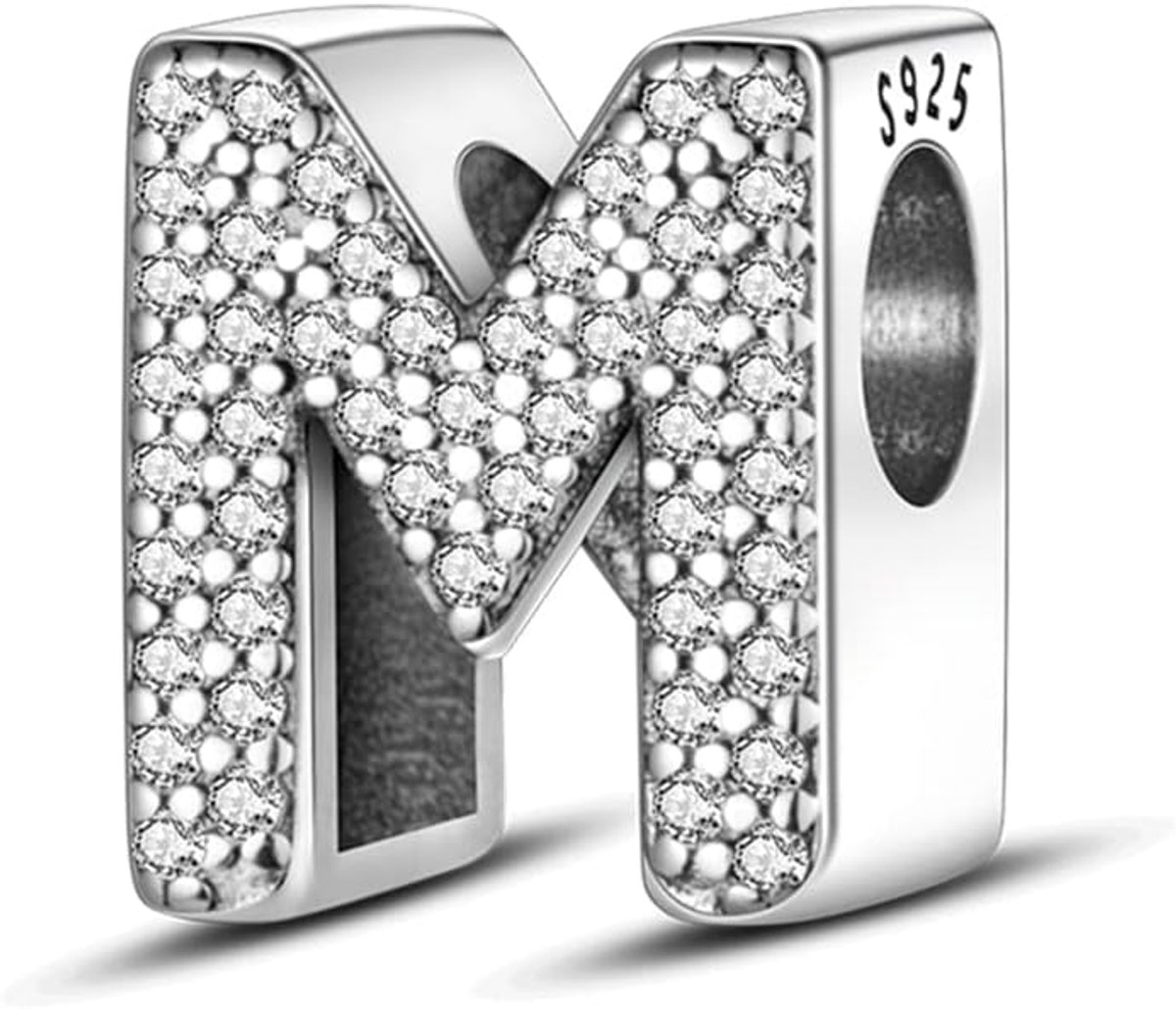 Bedelhanger voor dames, letter A-Z, voor armband, 925 sterling zilver, bedelkralen, geschikt voor armband en halsketting, compatibel met Europese armbanden voor vrouwen en meisjes, Sterling zilver, Zirkonia