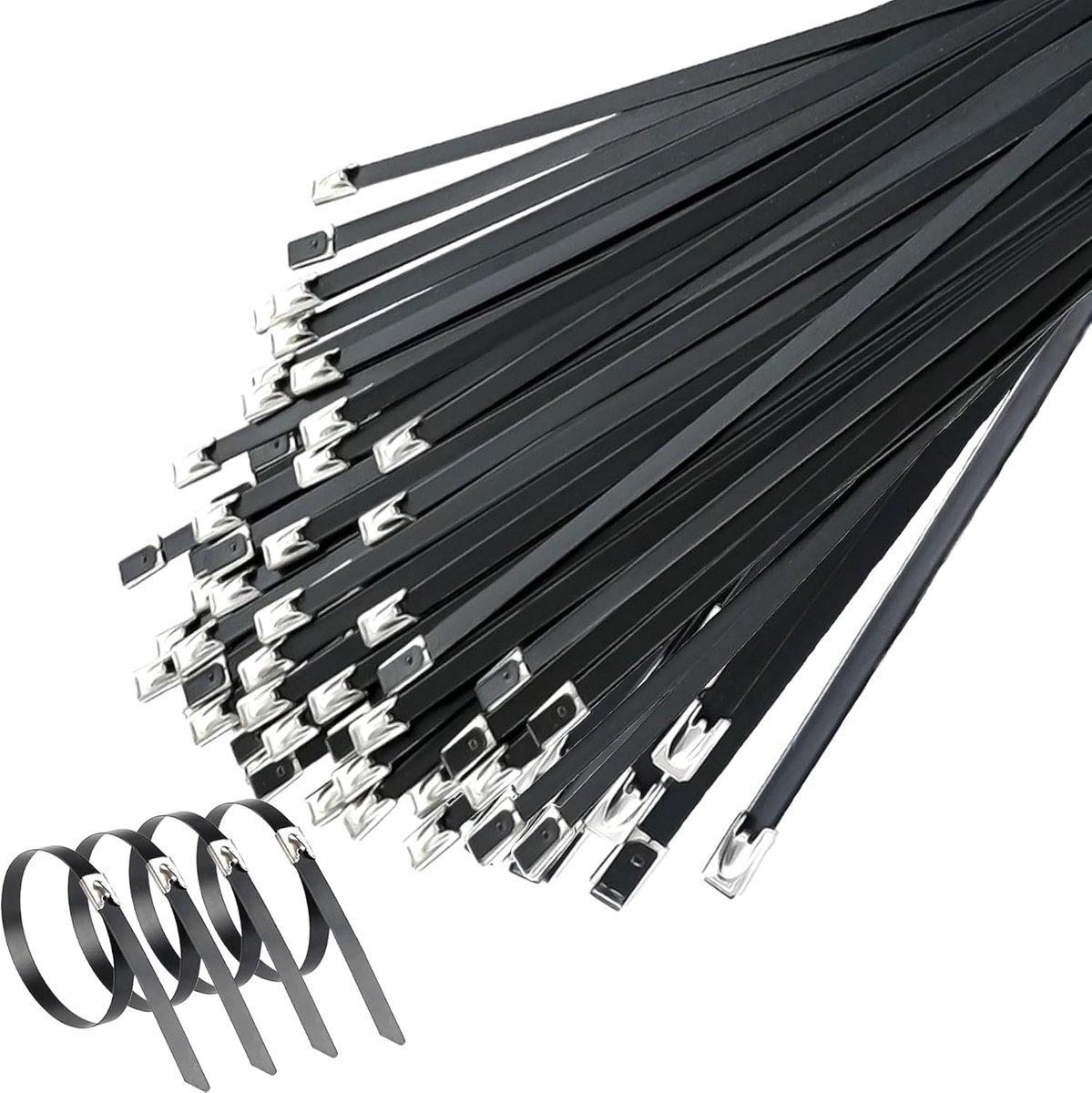 Kabelbinders Zwart 400 * 4,6 mm, Premium 304 RVS Ritsbanden 50 stuks, Metalen Kabelbinders, Gebruikt in Industrie, Landbouw, Hekwerkreparatie en Draadbundeling