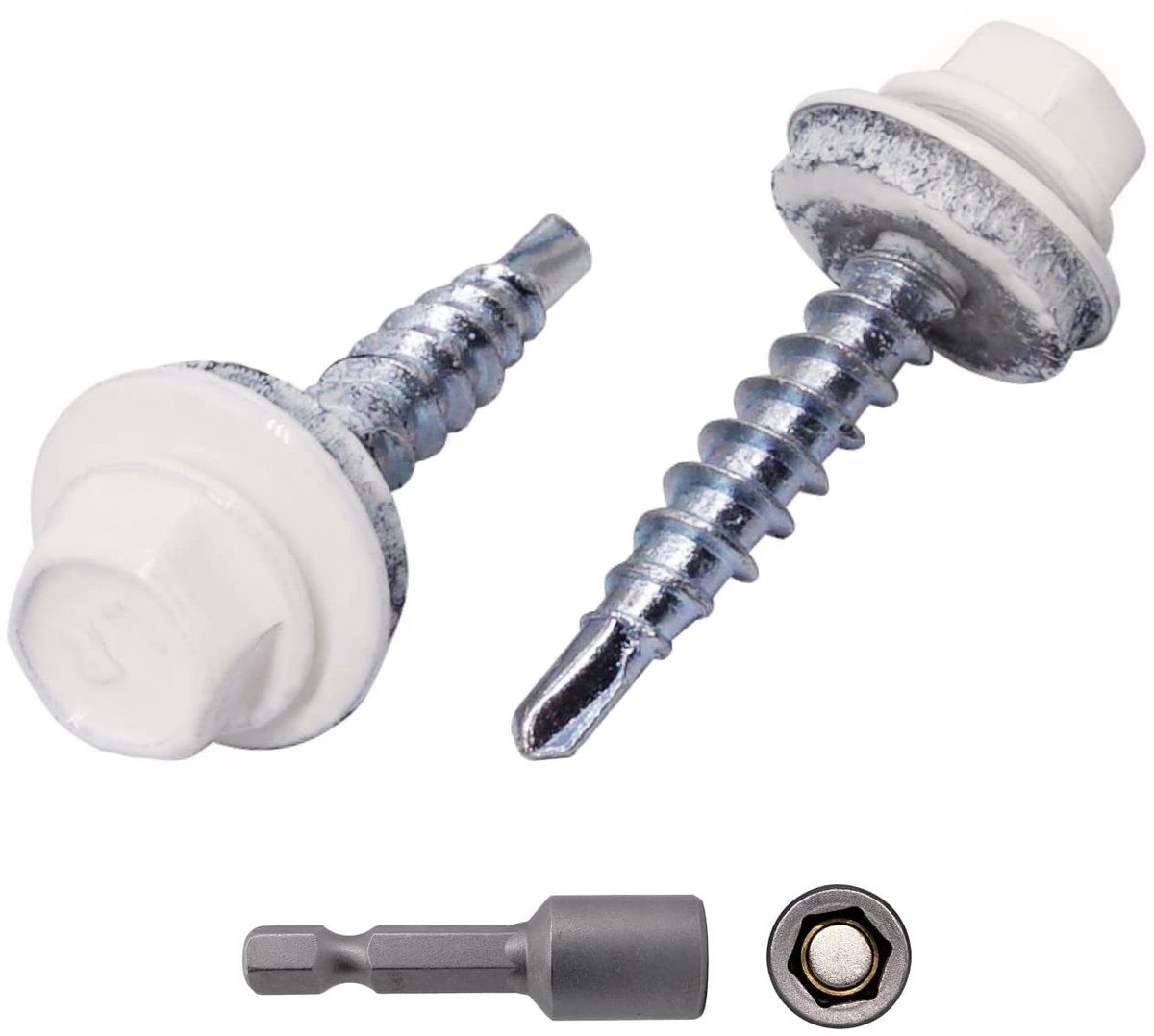 (Pack van 250 stuks) Metalen dakschroeven, 4,8 x 35 mm geschilderde zelfborende schroeven met EPDM-ringen, plaatwerk zeskantschroef (250, puur wit RAL 9010)