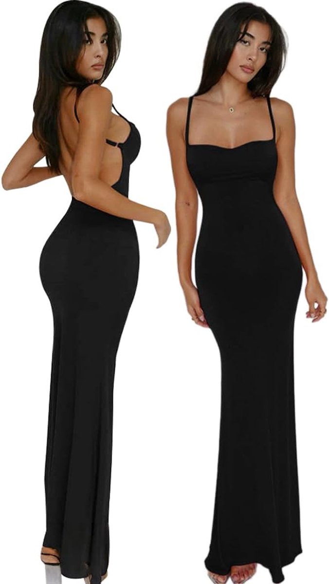 sexy, lang, nauwsluitend, blote rug, bodycon, avondjurk, lang, zomer, maxi-jurk, mouwloos, elegant, skinny fit, cocktailjurk, club, spaghettibandjes, voor feest