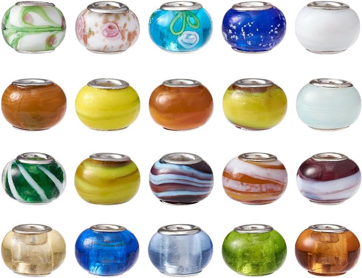 Kralen voor lampen, 14 ~ 16 mm, groot gat met messing dubbele kernen, geschikt voor Europese slangenketting, bedelarmbanden, 100 stuks