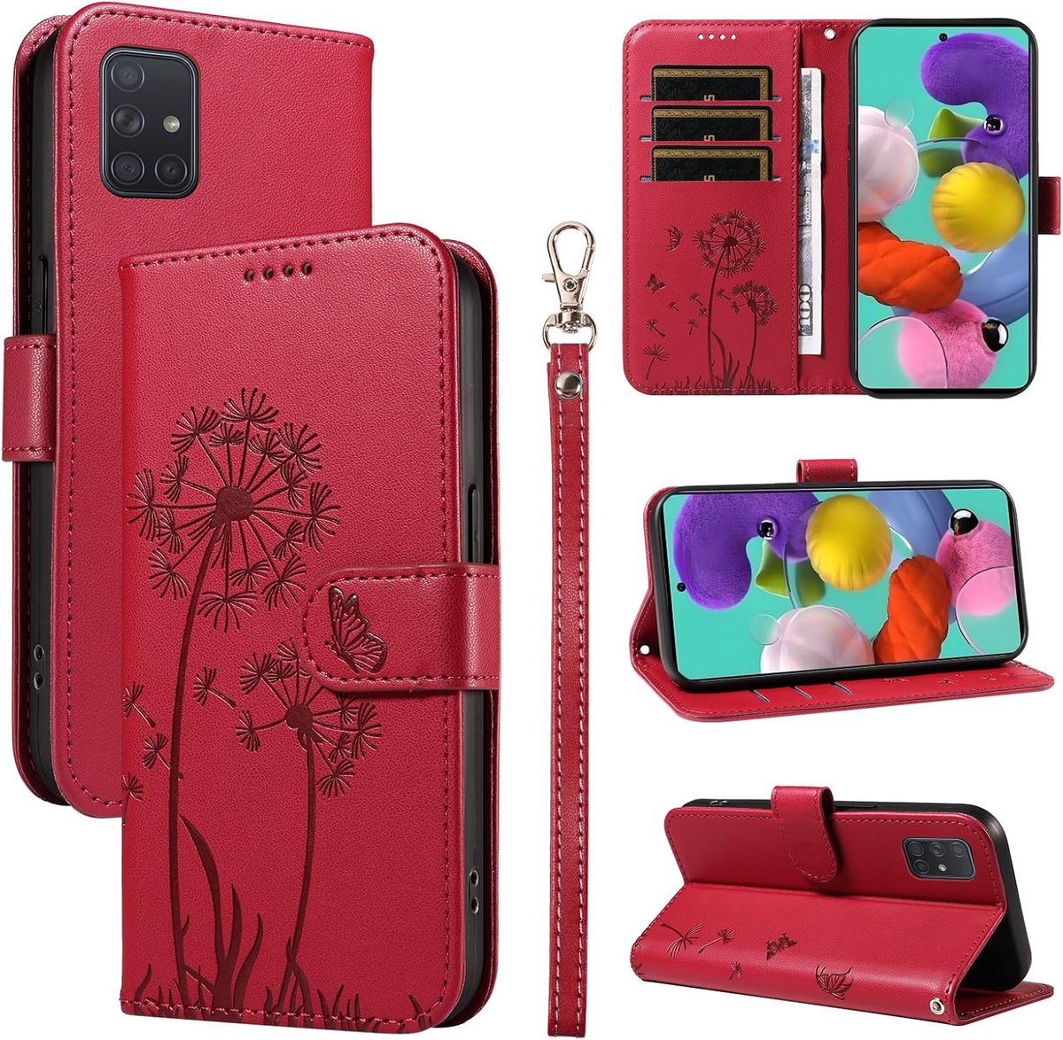 Hoesje voor Samsung Galaxy A71 4G Beschermhoes, Premium PU-leer Magnetisch Klapdeksel Telefoonhoesjes met Kaart Houder en Standfunctie voor Galaxy A71 4G, Rood