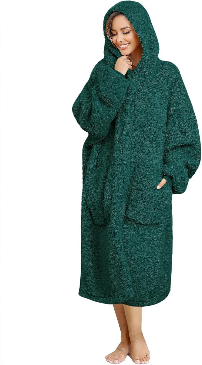 hoodiedeken voor dames en heren, superwarme en knusse grote draagbare deken met capuchon voor thuis, dikke losse pluche jassen