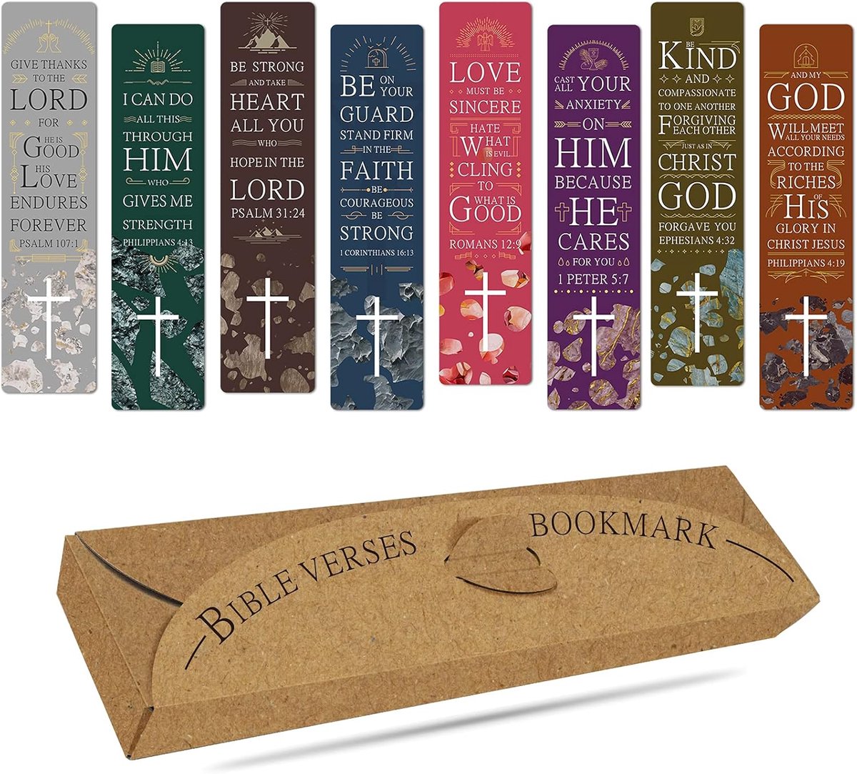 48 stuks Bijbelverzen bladwijzers met kruisvormig uitgesneden ontwerp - gelamineerde boekenmarkeringen met opbergdoos, geweldig religieus christelijk cadeau voor mannen, vrouwen, kinderen,