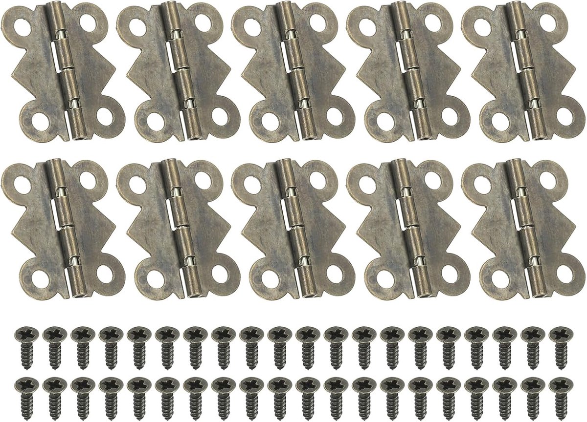 Scharnieren 7/8 inch, 10 stuks 90-graden mini vlinderscharnieren sieradendoos hardware met 40 schroeven voor kast houten kist lade ambacht, bruin