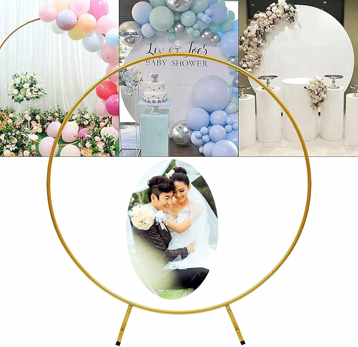 Cirkel Bruiloft Boog Ronde Bloem Plank Achtergrond Decoratie Props voor Verjaardagsfeestje Gazon Bruiloft Babyshower,Goud,2M