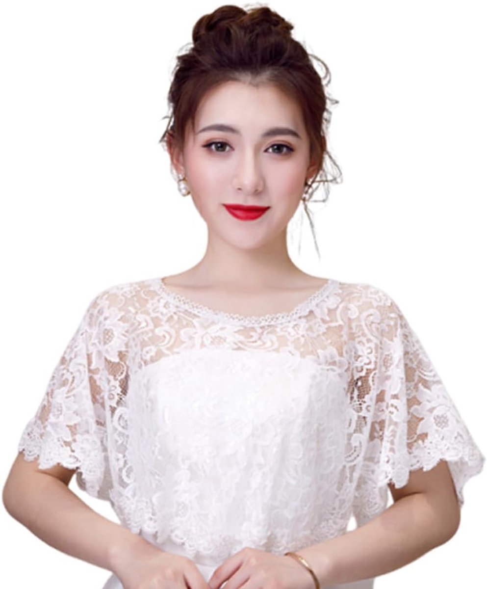 Vrouwen Kant Cape voor Bruid, Elegante Geborduurde Bloem Bolero Sjaal Wrap Schouder Cover-Up Bruiloft Capelets voor Formele Avondjurk Bruid Bruidsmeisjes Lady Proms Party Kostuum
