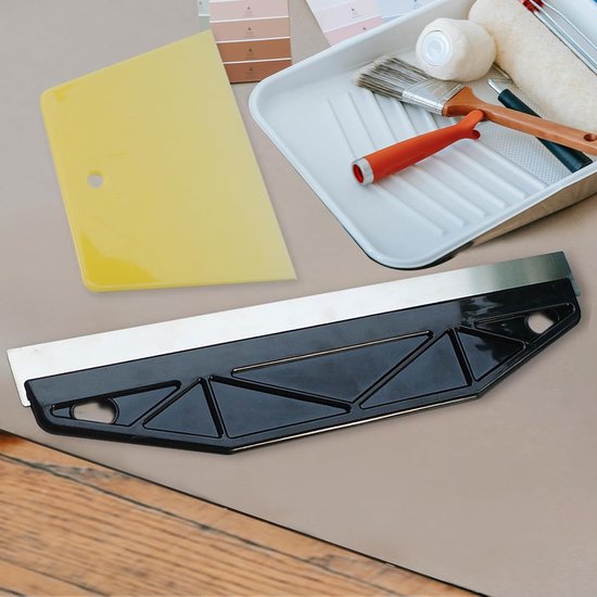 2 Stuks Zwart Behang Smoothing Tool, Trapezoïde Behang Snijgereedschap, Waterdicht Breed Roestvrijstalen Vlakspatel, Multifunctionele Draagbaar Rechte Rand Schraper voor Plak Behang Breng Verf Aan — afbeelding 4