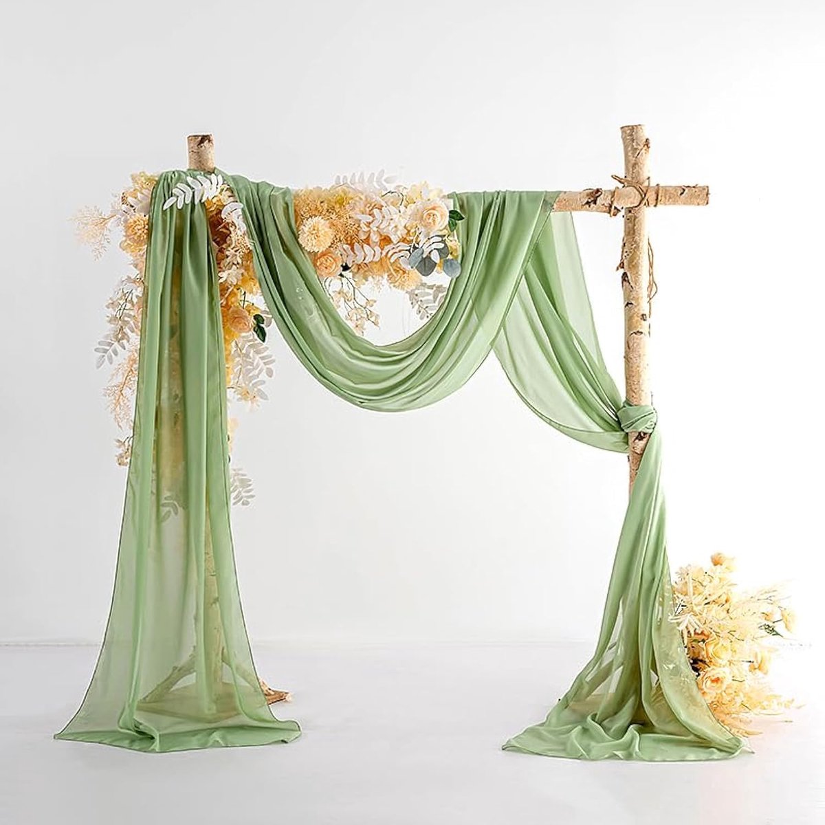 Huwelijk Volant Dwarsbehang Vrijhanddecoratie voor Huwelijksboog & Trouwboog Hemelbed Gordijnen voor Raamdecoratie van Chiffon-Stof (Matcha, 145x600 cm)