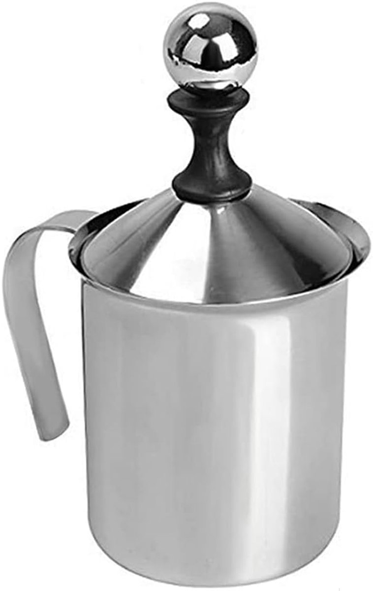 melkopschuimer, roestvrij staal, handpomp, melkopschuimer, handbediende melkschuimmaker, Japanse dubbellaagse handschuimer (400 ml)