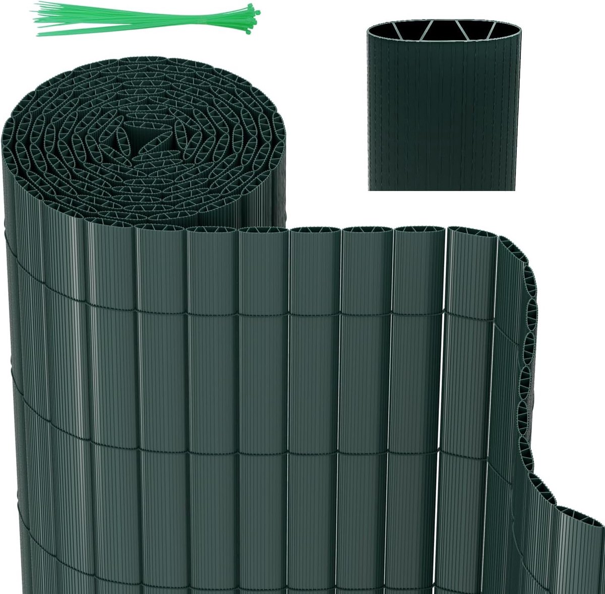 Privacyscherm van pvc, inkijkbescherming, met kabelbinders, standaard, inkijkbescherming, windscherm, voor tuin, balkon, terras, inkijkbescherming, groen, 90 x 700 cm, interne W-structuur,