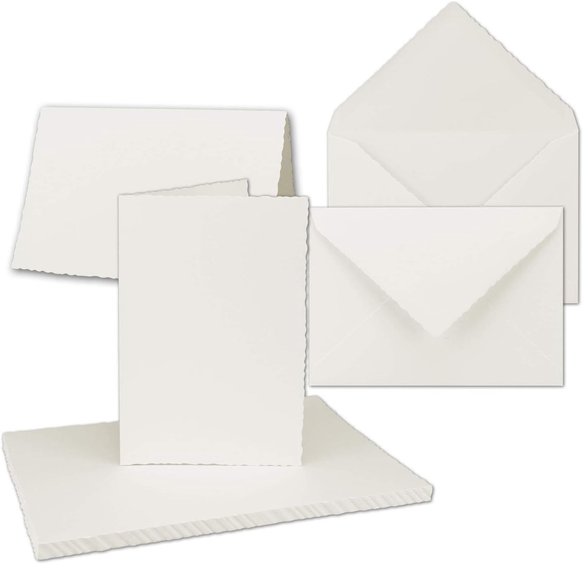 Neuser Set van 25 vintage vouwkaarten met enveloppen, hoogdubbel, natuurwit, DIN A5, 14,8 x 21 cm, imitatie putrand, set van 25 stuks
