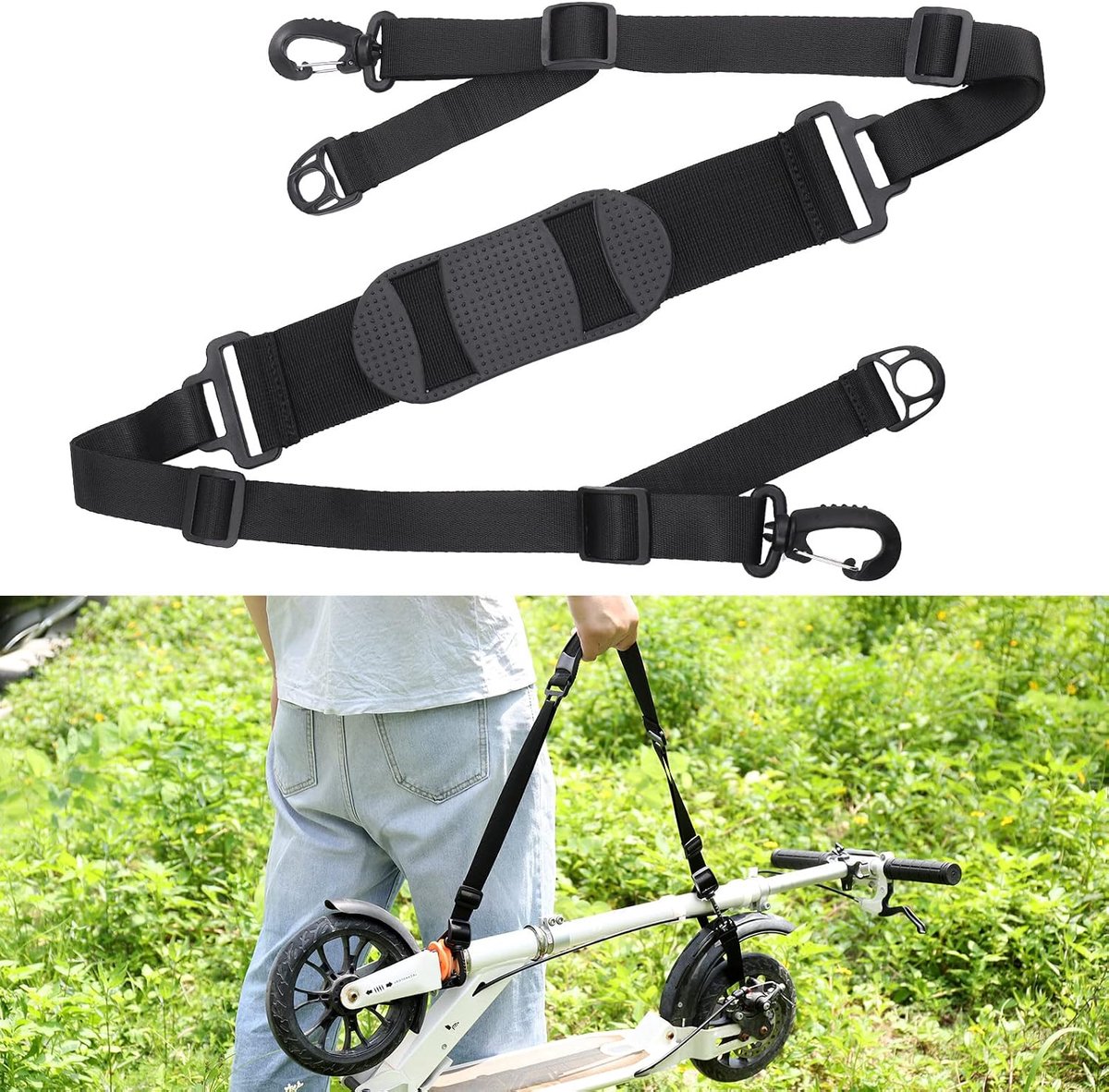 Scooters draagriem universeel, draagbare scooter trek- en draagriemen, scooter accessoires, verstelbare scooter schouderriem voor kinderfietsen opvouwbare fiets scooter (zwart)