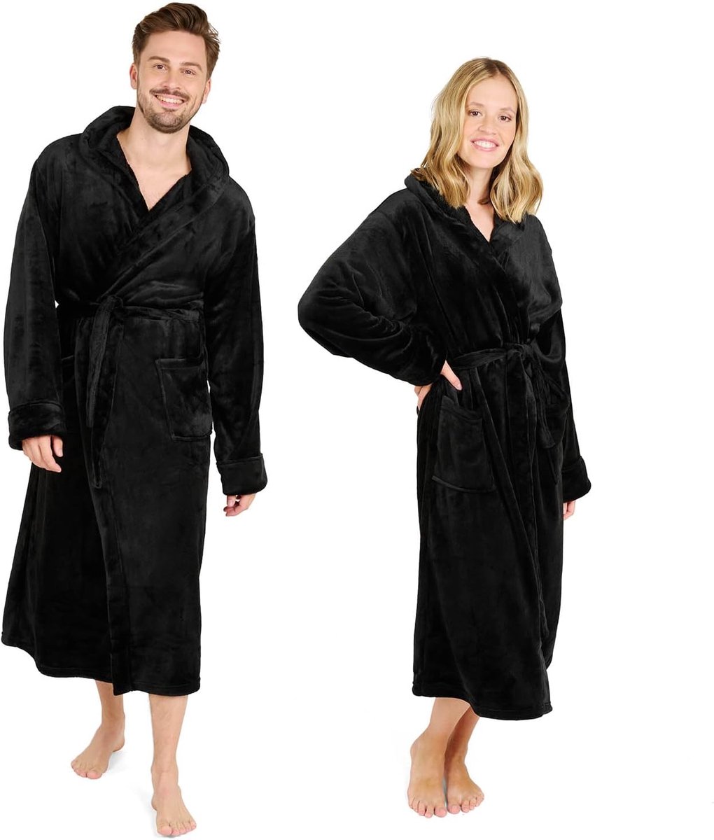 Badjas Unisex - Dames en Heren Badjas - Fleece Badjas met Capuchon - met Zakken