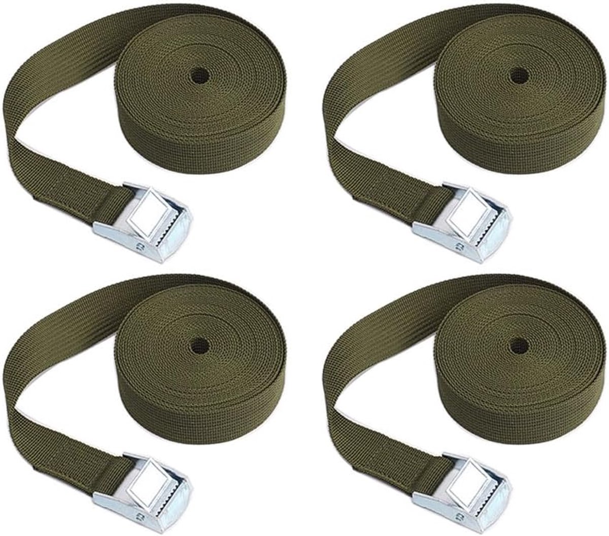 Spanbanden, verstelbare spanriem sjorbanden voor vrachtbagage, bestelwagens, vrachtwagens, motorfiets (legergroen) - 3 m x 25 mm