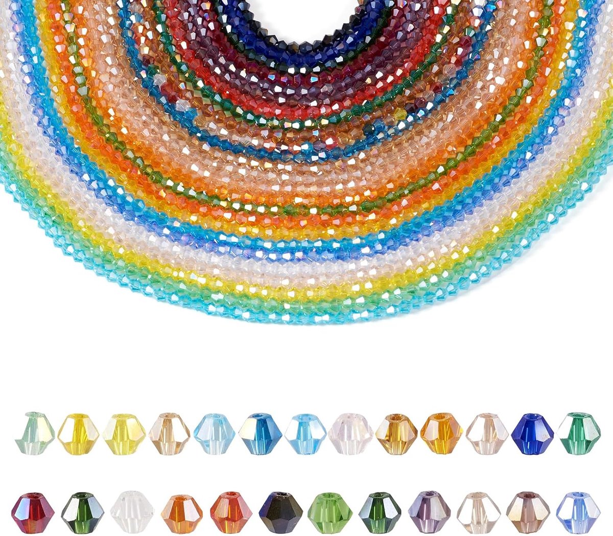 2450Pcs AB Gekleurde Galvaniseren Glas Kralen 4mm Facet Bicone Kleine Kristal Kralen Voor Armband Ketting Oorbel Sieraden Maken