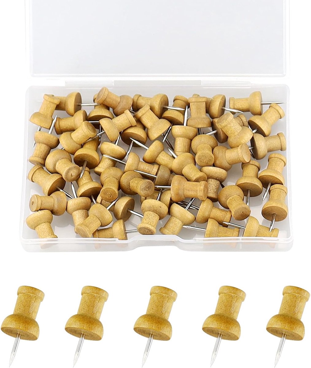 50 Stks Houten Push Pins voor Kurk Board, Bulletin Board met Stalen Duim Tacks, Kaart Thumb Tacks voor Posters en Notities
