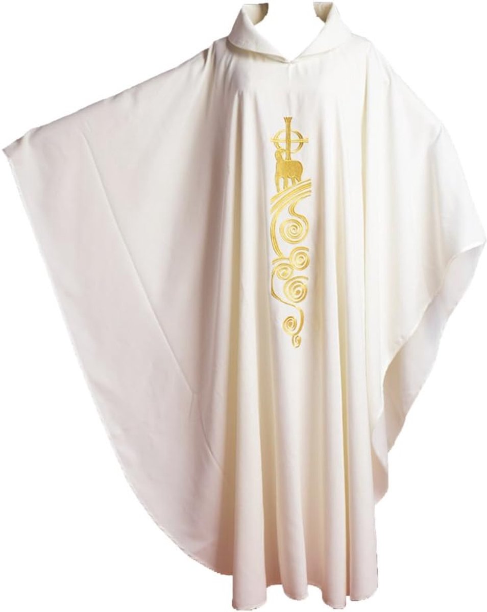 Priester Kazuifel Geborduurde Vestments Altaar Mass Gewaden, Wit 2, 130 cm